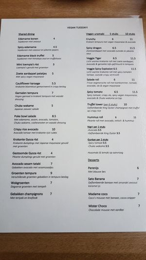 Vegan menu at ZIZO in Zandvoort
