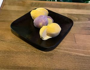 Selection of vegan mochi ice cream. Mango and passion fruit. at ZIZO in Zandvoort