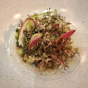 Salad of brassicas, peppers, fennel, pecan mousse  at Oyster Oyster in Washington