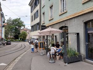 Exterior and outdoor seating at Kafi Franz in St Gallen