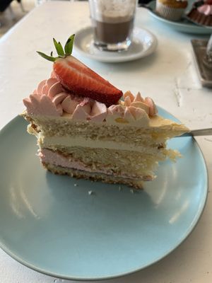 A delicious slice of strawberry and mango cake  at Café Flowery in Koblenz