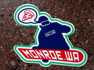 Their free stickers at Monroe Pizza & Pints in Monroe