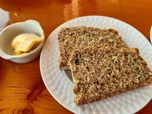Vegan soda bread with olive spread at The Heron's Cove in Goleen