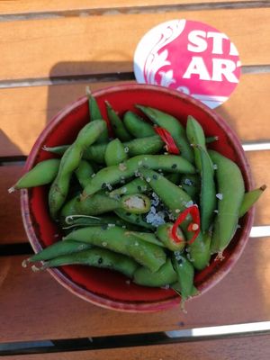 Edemame beans in soy sauce at Rooftop Bar Mauve in Tilburg