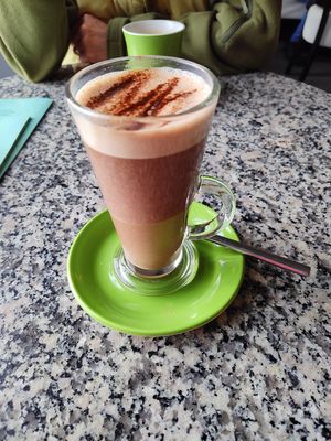Hot Chocolate was oat milk at Jollys Coffee House & Patisserie in Beaumaris
