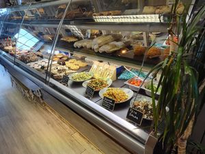 Patisserie counter, only vegan flapjack available at Jollys Coffee House & Patisserie in Beaumaris