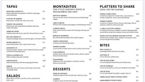 Small menu at PIGGS in Edinburgh