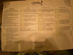 Menu at Chai'Ba in Seminyak