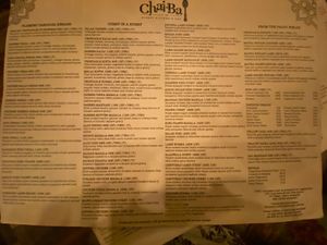 Menu at Chai'Ba in Seminyak