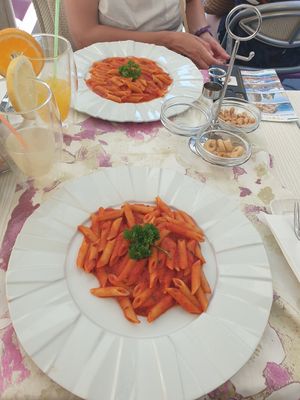 Penne with Tomato, Chili, Olive oil at Monnalisa in Sorrento