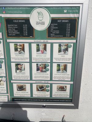 Menu  at The Ice Cream Cottage in Tewkesbury