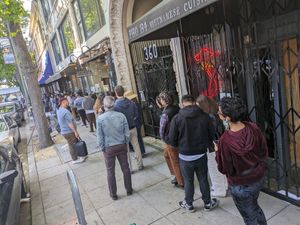 Lines on the last night... Heard someone telling people at the end of the line they may not ever make it in. at Lion Dance Cafe in Oakland
