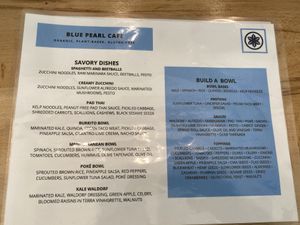 Food menu at Blue Pearl Cafe in Ardmore