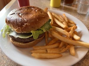 Impossible Burger with fries  at Thunderbird Restaurant in Mount Carmel