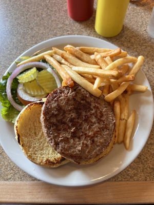 Impossible burger and fries  at Thunderbird Restaurant in Mount Carmel