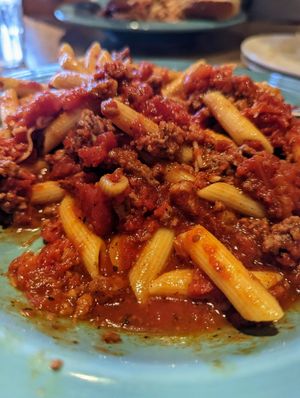 Impossible Bolognese (no cheese, for vegan) at Thunderbird Restaurant in Mount Carmel