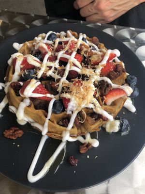 Coconut waffles at The Vegan Club in Carlton North