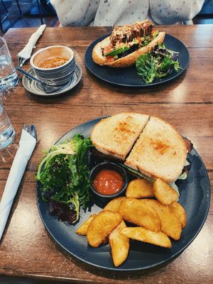 Steak sandwich (w/o mushroom) & hot dog options.  at The Vegan Club in Carlton North