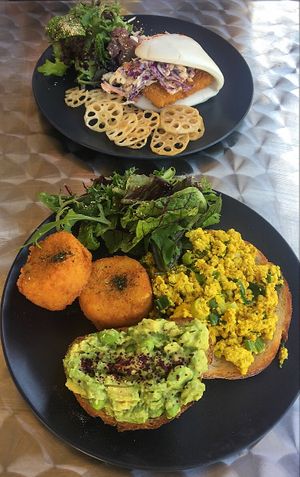 Scrambled Tofu and Tempura Bao at The Vegan Club in Carlton North