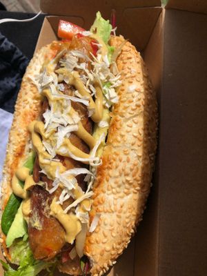 Loaded hotdog at The Vegan Club in Carlton North