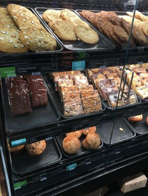 Bakery grab-n-go with labeled vegan items at Saint Peter Food Co-op and Deli in St Peter