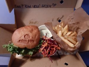 classic burger with fries at Eden Jaxx in Copenhagen