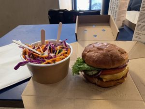 Clasic burger and coleslaw  at Eden Jaxx in Copenhagen