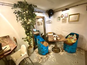 Seating at back of cafe   at Port Espresso in Brixham