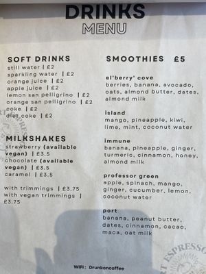 Cold drinks menu  at Port Espresso in Brixham