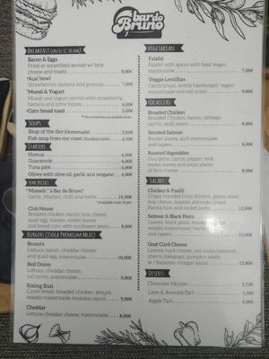 English menu at Bar do Bruno in Baleal