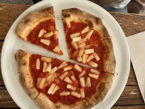 Kinderpizza without cheese. We asked pineapple instead of cheese.  at Da Rasso in Saas-fee