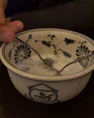 Coconut milk with black sesame dessert  at To1980 Vegan in Dusseldorf