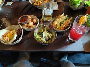 Left to right: vegan burger, colourfull vegan, magic rolls & tofu sticks at To1980 Vegan in Dusseldorf