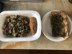 Quinoa with vegetables, ball with vegetables and rice cheese at Jaa Nu' Rosticceria Vegana in Genoa