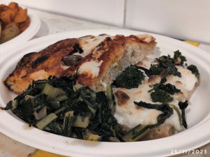 Catalogna and cime di rapa at Jaa Nu' Rosticceria Vegana in Genoa