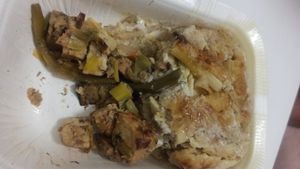 Tempeh (mi ero dimenticata di fare la foto prima di iniziare a mangiare) e pasta al forno at Jaa Nu' Rosticceria Vegana in Genoa