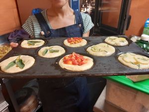 Backstage focaccia at Jaa Nu' Rosticceria Vegana in Genoa