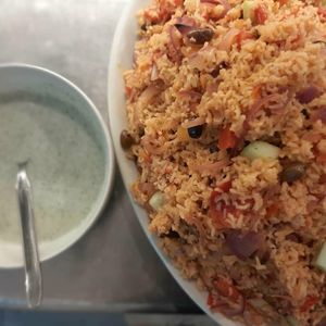 Mediterrian rice with fresch cocumber topping at Jaa Nu' Rosticceria Vegana in Genoa