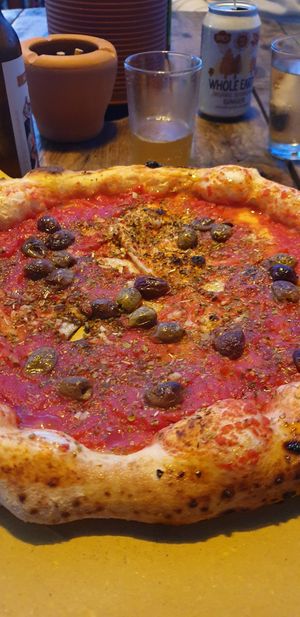 Marinara pizza: tomato, oregano and olives at Souldough Pizza in Carvoeira