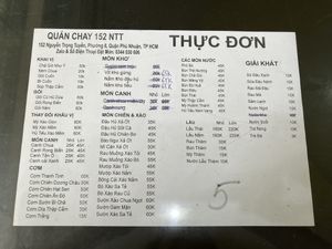 Menu  at Sen Vang in Ho Chi Minh City