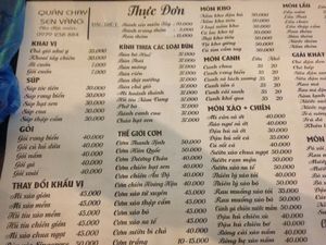 Menu at Sen Vang in Ho Chi Minh City