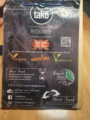 Menu at Tako in Gdynia
