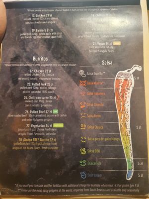 Menu at Tako in Gdynia