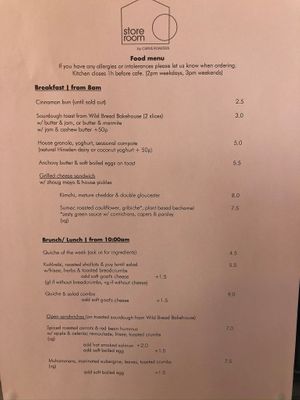 menu at Curve Roasters in Margate