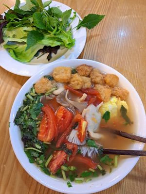 Some type of vegan crab soup at Loving Hut - Âu Cơ in Hanoi