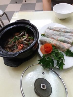 Fresh spring roll (cuon nem) and braised shitake mushrooms. at Loving Hut - Âu Cơ in Hanoi