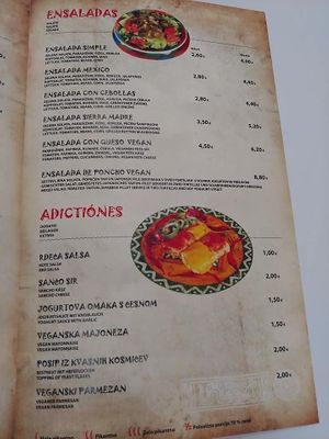 Menu at De Poncho in Ptuj