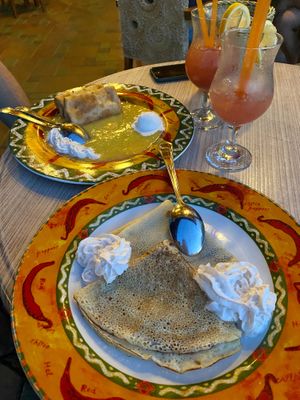 Vegan pancakes with chocolate and chocolate chimicangas with vanilla cream with cinnamon and ice cream. at De Poncho in Ptuj