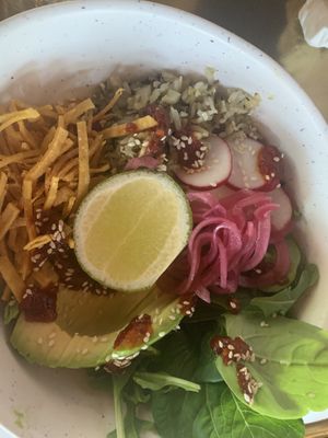 Charred pepper grain bowl  at Moniker Bar in Richland