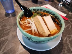 Vegan spicy miso ramen at Menya Musashi in Seattle